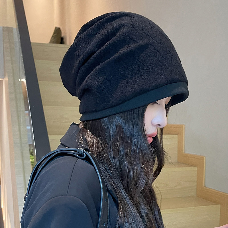 帽子女秋冬韩式冷帽百搭时尚堆堆帽显脸小包头针织帽保暖毛1214r