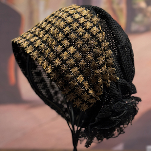 帽子女款春夏季2025新款蕾丝包头帽洋气镂空遮白发妈妈帽薄款镂空