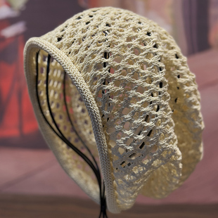 帽子女款夏季镂空透气堆堆帽2025新款手工编织包头帽薄款遮白发帽