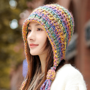 帽子女款秋冬季流苏毛线帽2025新款手工编制针织帽保暖洋气堆堆帽