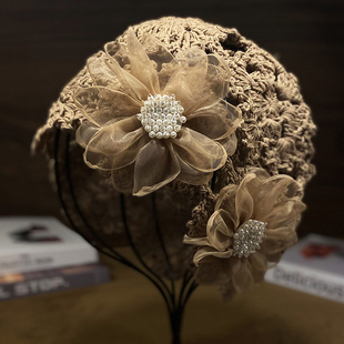 帽子女款春夏季镂空花朵帽2025新款钩花遮白发帽手工薄款遮白发帽