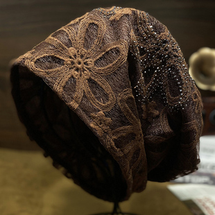 薄款遮白发帽春夏季女款时尚包头帽洋气头巾帽2025新款蕾丝堆堆帽