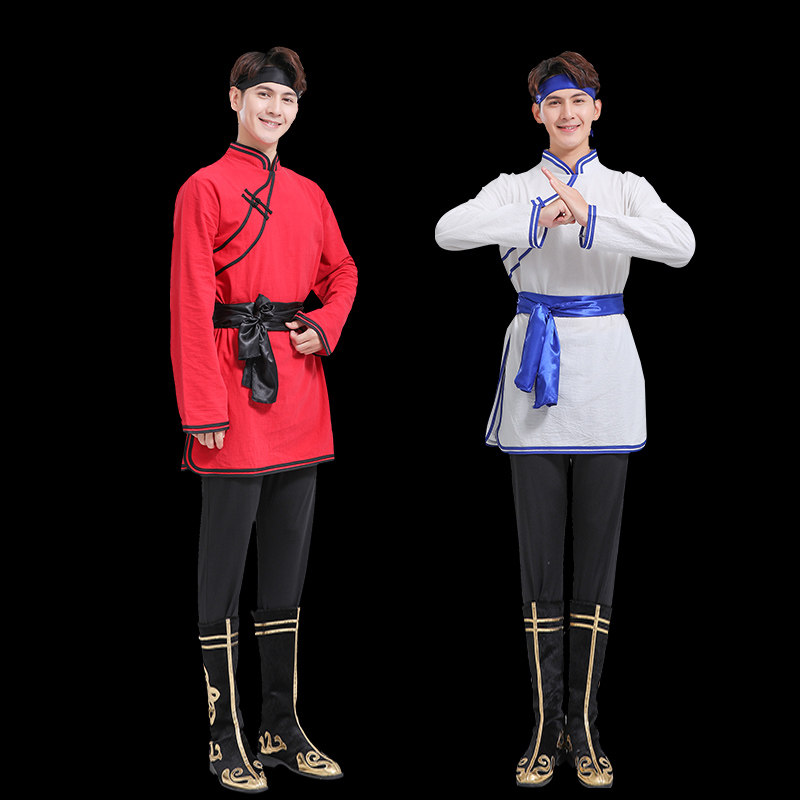 藏族演出服舞蹈少数民族男士衣服袍蒙古服装男蒙族成人练功服风