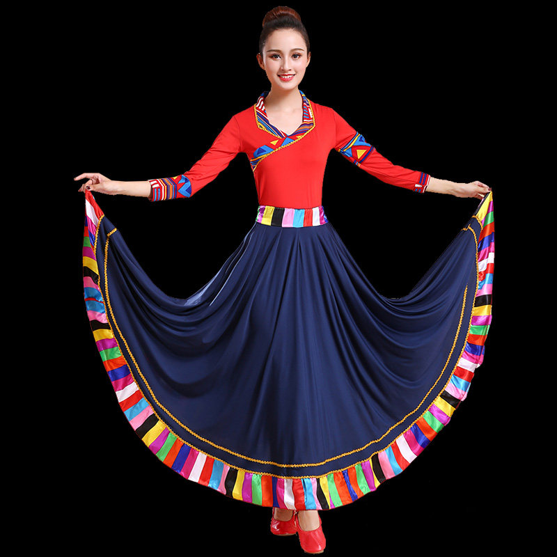 藏族舞蹈演出服装女成人大摆长裙广场舞新款套装民族风分体两件套