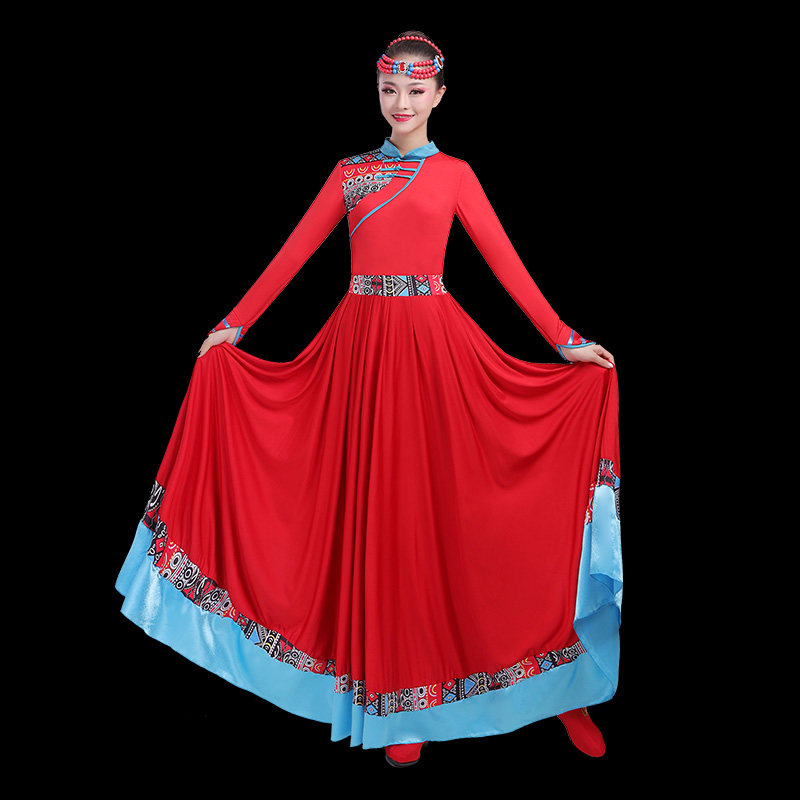 藏族舞蹈演出服装女成人广场舞服装新款套装民族风分体表演长裙子