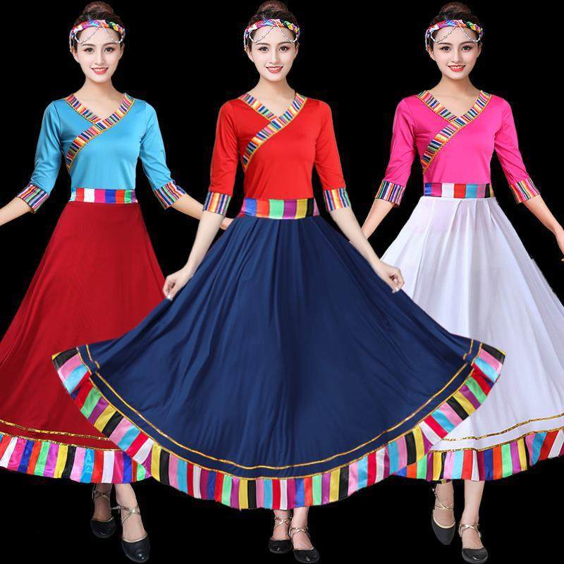 广场舞服装新款套装藏族舞蹈演出服装女成人民族风长裙分体两件套