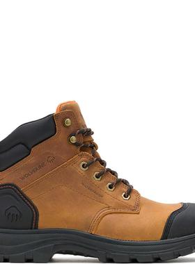 代购Wolverine男士工作靴防水防滑保暖透气钢头全粒面皮革