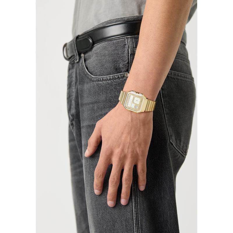 代购卡西欧男士腕表夜光闹钟计时日期金属钢带金色哑光日常通勤