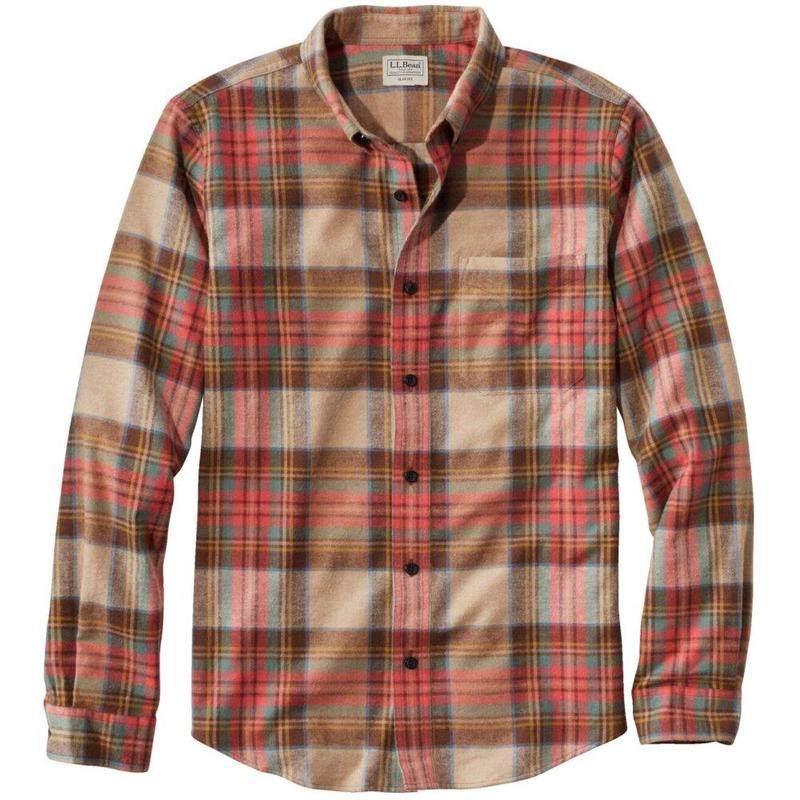 代购L.L. Bean Scotch Plaid男士户外T恤保暖透气长袖翻领衬衫