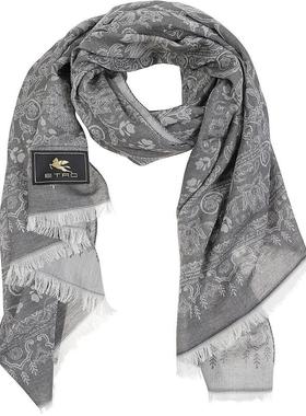 代购etro艾绰男士围巾保暖防风羊绒灰色冬季户外披肩爆款商务