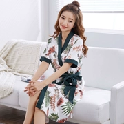 Váy ngủ nữ mùa hè mỏng phần đồ ngủ một mảnh kimono áo choàng ngủ áo choàng cotton nữ mùa hè bông kiểu Nhật Bản dịch vụ nhà - Night Robe