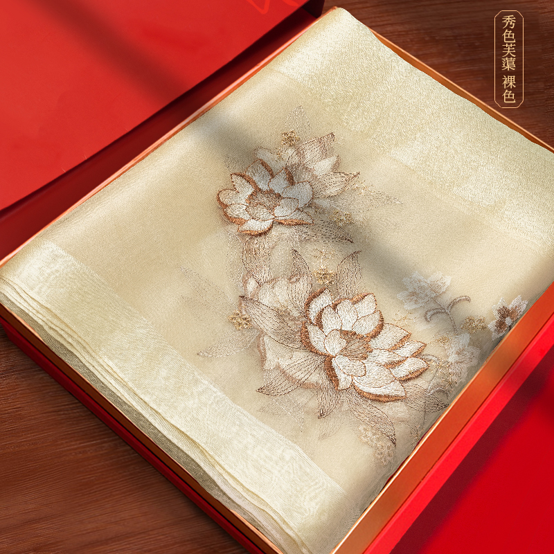 秋冬新款刺绣真丝丝巾薄款纱巾