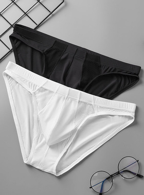 GTOPX男士个性网纱拼接薄款透明透气单层U凸低腰性感三角裤黑白色