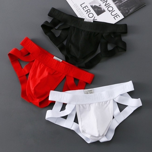 男士内裤纯棉低腰丁字裤青年性感提臀男生镂空透气双丁内裤男潮流
