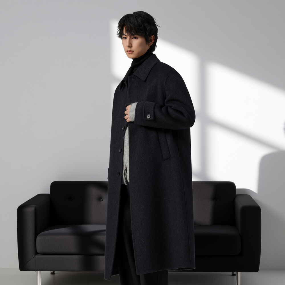双面羊毛呢大衣男中长款过膝