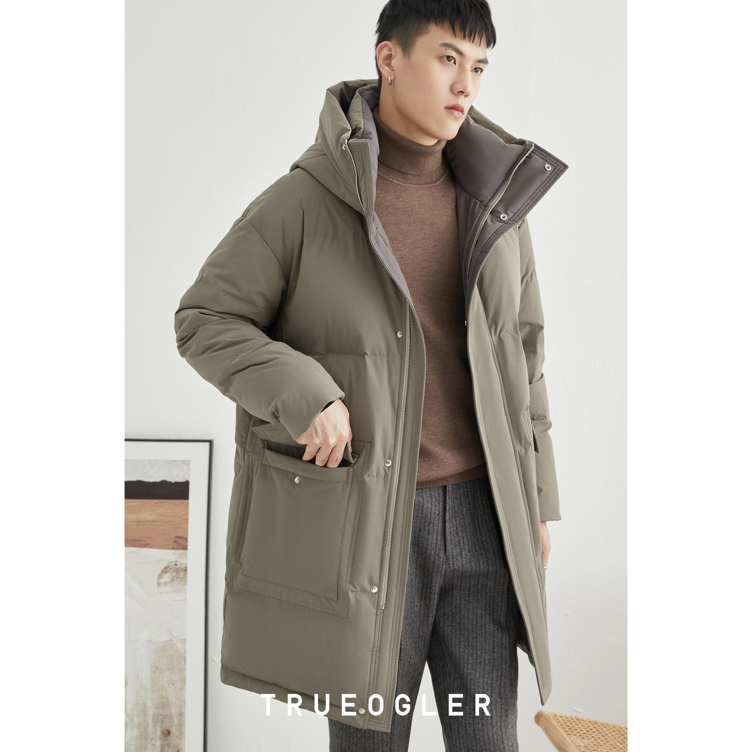 防污连帽派克中长款加厚白鸭绒