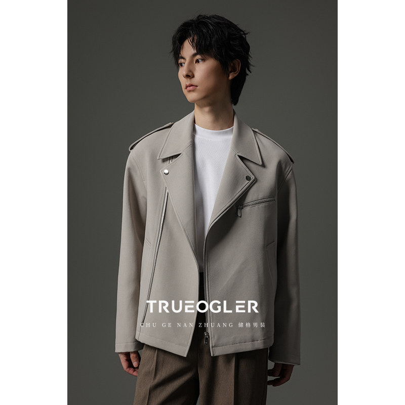【储格】扣绊装饰短款风衣男时尚帅气秋季高级感男士宽松夹克外套