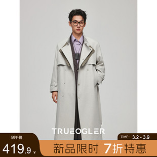 【储格】落肩翻立领风衣男长款过膝撞色休闲外套高级感时尚外衣