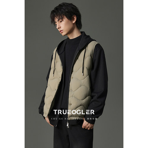 无领羽绒服马甲男冬季