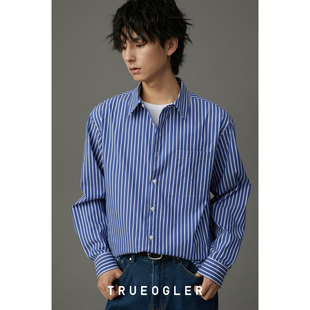 衬衫 双条纹长袖 男复古宽松休闲打底衫 男士 内搭 衬衣春秋季 储格