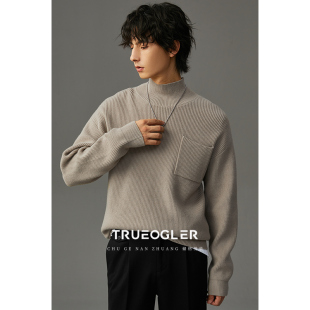 储格 宽松男士 高领弹力针织衫 新款 毛衣百搭帅气线衣 男2023冬季