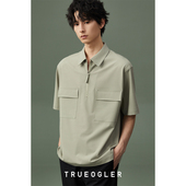 衬衣 短袖 储格 薄款 工装 男拉链开襟夏季 休闲半袖 polo衬衫 男士