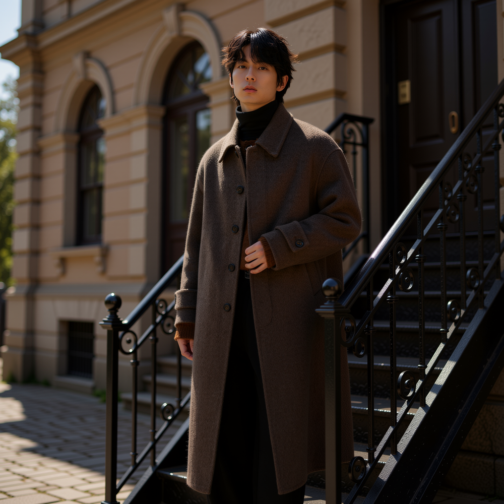 双面羊毛呢大衣男中长款过膝