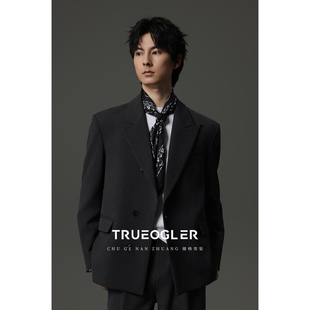 帅气男士 西装 简约戗驳领休闲西服外套男合体微宽松版 单西 储格