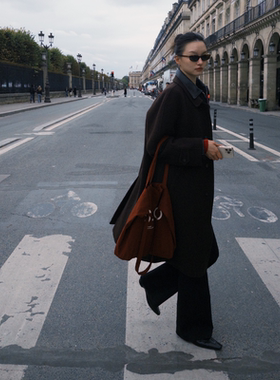 SLO“中古羊毛大衣”女2025新款高级感羊绒上衣复古咖色毛呢外套