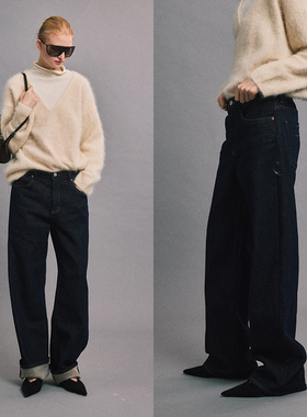 SLO“黑金步履”加绒牛仔裤女2025新款冬原牛色直筒裤保暖长裤子