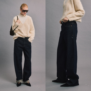 SLO“黑金步履”加绒牛仔裤女2025新款冬原牛色直筒裤保暖长裤子