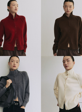 SLO“实穿主义”高领羊毛开衫女2025新款高级感美丽诺针织衫上衣