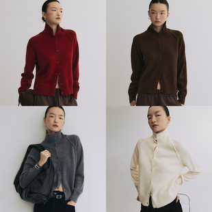 SLO“实穿主义”高领羊毛开衫女2025新款高级感美丽诺针织衫上衣