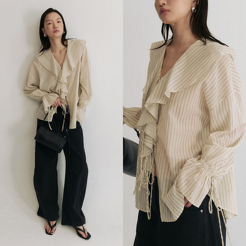 SLO“微光浪漫”荷叶边系带衬衫