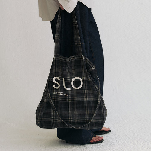 SLO经典帆布袋做旧水洗磨毛格纹