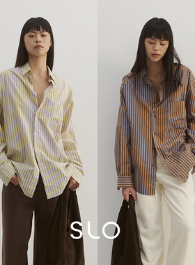 SLO【豆豆同款】【天才女友高智】经典翻领宽松长袖条纹衬衫衣女