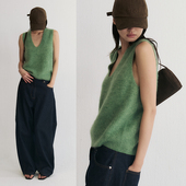 深U领羊毛羊绒针织上衣女2025新款 SLO 绒雾羊毛背心 叠穿马夹