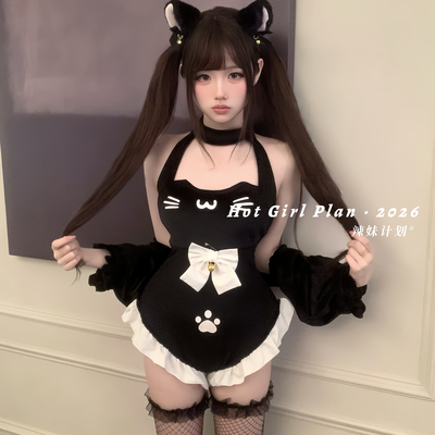 辣妹计划~可爱猫娘日系性感女仆连体衣纯欲约会免脱制服套装qqny