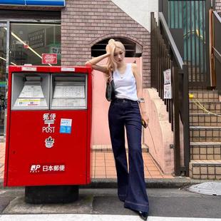 Cjxnh牛仔长裤 弹力微喇拖地裤直筒垂感高腰单宁蓝高个女宽松显瘦