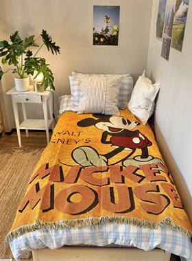 复古可爱米奇黄色米奇家居盖毯毛毯卧室布置小清新