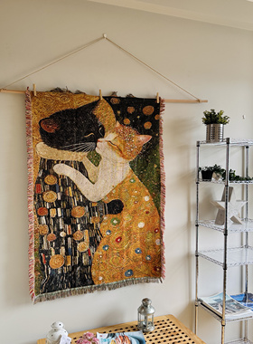 趣味改编款 奥地利画家 古斯塔夫克里姆特 吻 猫咪 挂毯