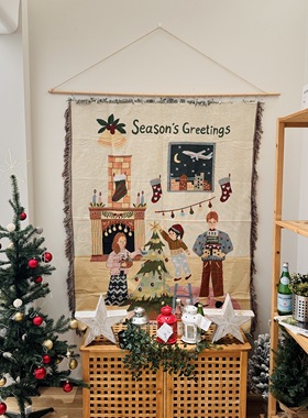 season's greetings 氛围感圣诞一家装饰毯挂毯壁毯