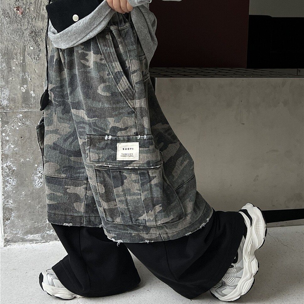 KK Korea韩版童装春款假两件迷彩长裤男童中大童洋气韩版潮款童裤