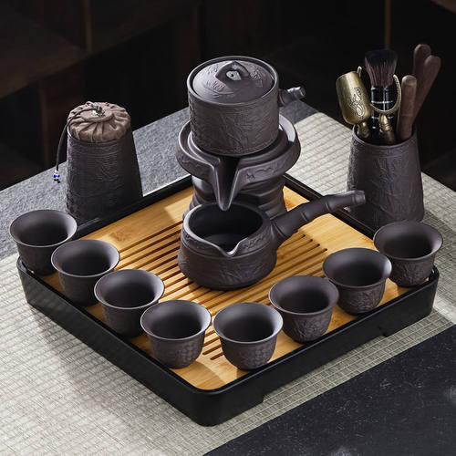 紫砂懒人自动茶具套装客厅家用全套茶壶茶盘泡茶杯创意石磨小套装