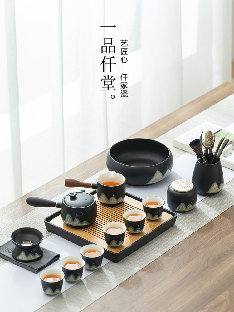 整套功夫茶具套装家用办公室泡茶陶瓷茶盘茶杯轻奢礼盒装