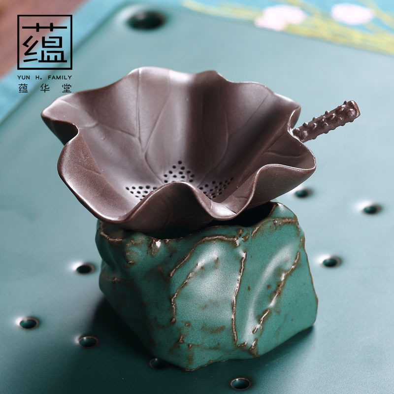创意手工日式荷叶荷塘茶漏粗陶茶叶过滤茶滤陶瓷功夫茶具配件
