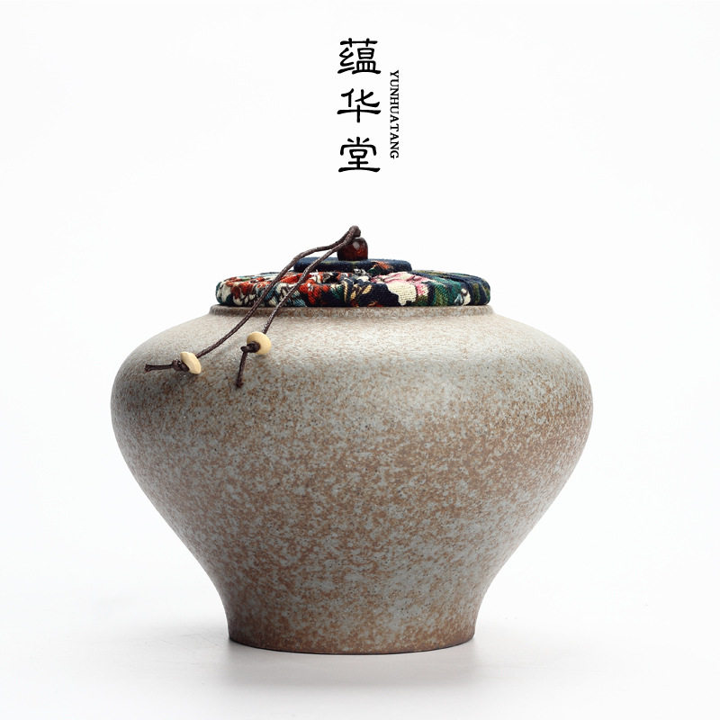 日式粗陶茶叶罐手工复古茶仓茶桶陶瓷密封普洱红茶大小号储物罐