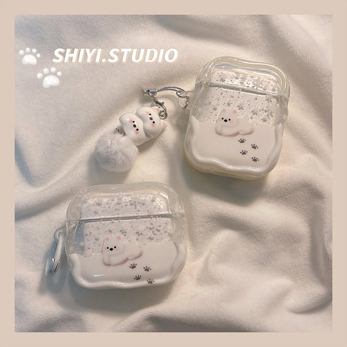 冬季白色雪花西高地脚印适用AirPods4保护套新款Pro2苹果耳机壳可爱1/2代蓝牙3代airpodspro三代软防摔保护壳