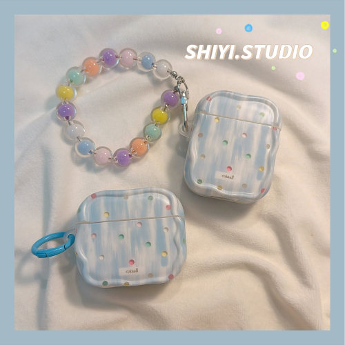 韩系灰蓝晕染油画彩色波点适用AirPods5保护套新款Pro2苹果耳机壳简约1/2代蓝牙4代airpodspro3代防摔耳机套