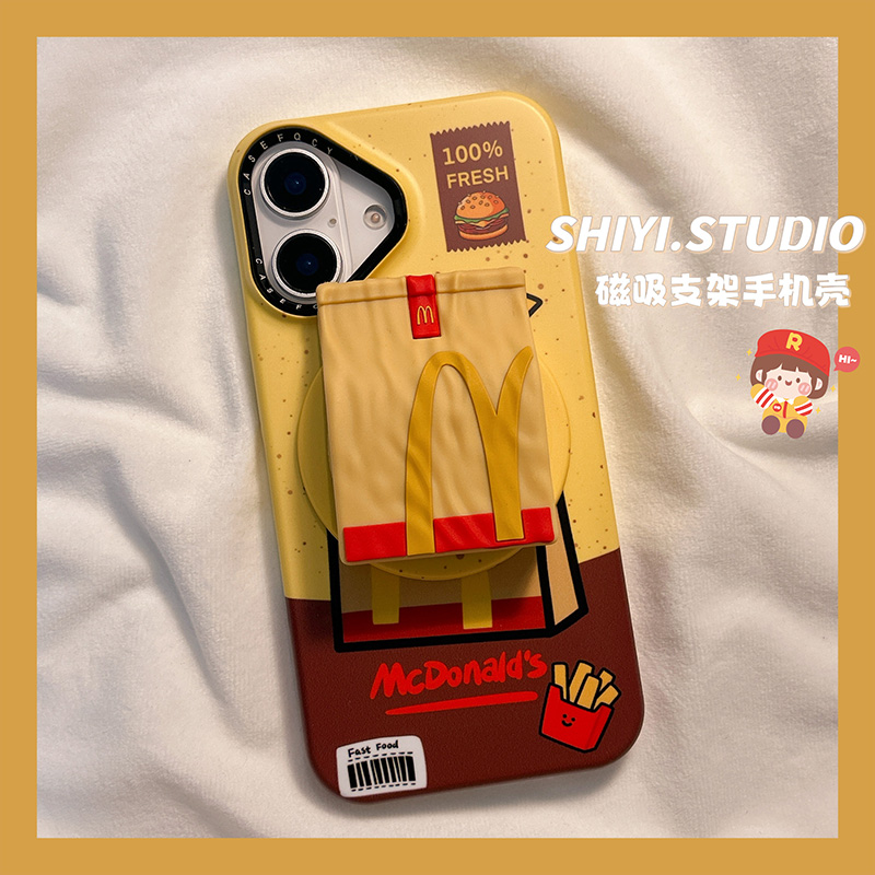 创意麦当当牛皮纸袋磁吸支架适用苹果17promax手机壳17pro新款iphon16可爱15pro女15pm菲林14防摔13简约硬壳